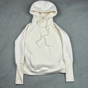 Alo Yoga Frost Fleece Hoodie Womens XS Beige Sherpa Lined Pullover